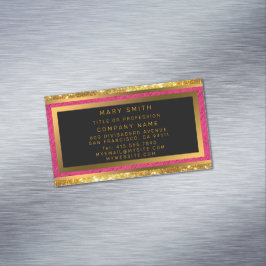 金ゴールドモダングリッターピンクリネン マグネット名刺