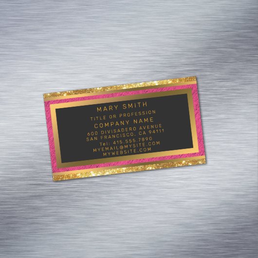 金ゴールドモダングリッターピンクリネン マグネット名刺 (インサイチュ)