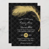 金ゴールドモダングリッターピーコックフェザーラグジュアリー結婚ズ 招待状 (正面/裏面)