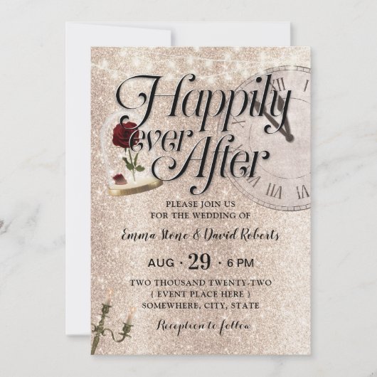 金ゴールドモダングリッターフェアリー結婚タールズバラドーム 招待状 (正面)