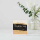 金ゴールドモダングリッターブラックとベージュの名刺 スクエア名刺 (スタンド正面)