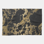 金ゴールドモダングリッターブラックマーブル キッチンタオル (横)