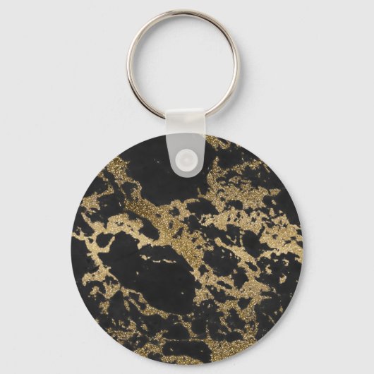 金ゴールドモダングリッターブラックマーブル キーホルダー (正面)