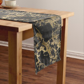 金ゴールドモダングリッターブラックマーブル ショートテーブルランナー (インサイチュ)