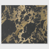 金ゴールドモダングリッターブラックマーブル ラッピングペーパー (フラット)