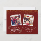 金ゴールドモダングリッターブルゴーニュメリークリスマスフォト シーズンカード (正面)