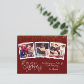 金ゴールドモダングリッターブルゴーニュメリークリスマスフォト シーズンカード (スタンド正面)