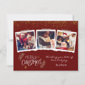 金ゴールドモダングリッターブルゴーニュメリークリスマスフォト シーズンカード (正面)