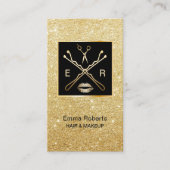 金ゴールドモダングリッターヘア&メイクアップアーティストサロン 名刺 (正面)