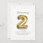 金ゴールドモダングリッターホイルバルーン2nd誕生日 招待状 (正面)