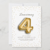 金ゴールドモダングリッターホイルバルーン4th誕生日 招待状 (正面)