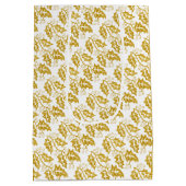 金ゴールドモダングリッターホリーベリークリスマスホリデー ミディアムペーパーバッグ (裏面)