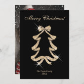 金ゴールドモダングリッターボウクリスマスツリー写真 シーズンカード (正面/裏面)