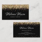 金ゴールドモダングリッターメイクアップアーティストブラックエレガント 名刺 (正面/裏面)