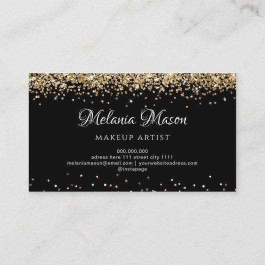 金ゴールドモダングリッターメイクアップアーティストブラックエレガント 名刺 (裏面)