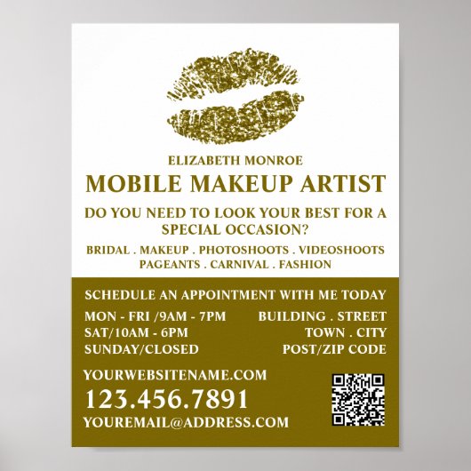 金ゴールドモダングリッターリップメイクアップアーティスト広告 ポスター (正面)