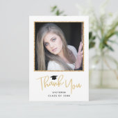 金ゴールドモダングリッター写真卒業ありがとう サンキューカード (スタンド正面)