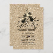 金ゴールドモダングリッター応援の卒業 招待状 (正面/裏面)