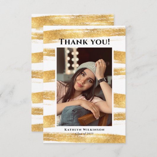 金ゴールドモダングリッター水彩画GRAD サンキューカード (正面/裏面)