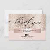 金ゴールドモダングリッター赤面ピンクオーダーサンキュー サンキューカード (正面)
