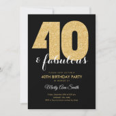 金ゴールドモダングリッター40と素晴らしい誕生日パーティー 招待状 (正面)