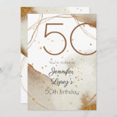 金ゴールドモダングリッター50th誕生日パーティー 招待状 (正面/裏面)