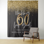 金ゴールドモダングリッター60th誕生日パーティーデコル タペストリー (インサイチュ)