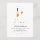 金ゴールドモダングリッター&ピンクカクテルブライダルシャワー インビテーションポストカード (正面)