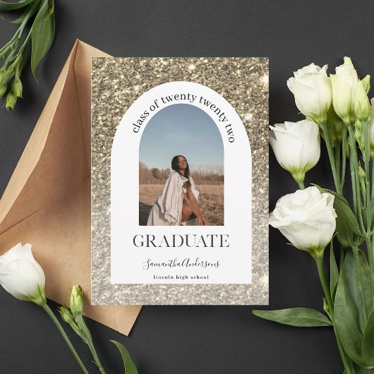 金ゴールドモダングリッターArch写真大学院 招待状