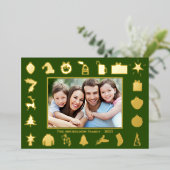 金ゴールドモダングリーンフォトクリスマス 箔シーズンカード (立ち正面)