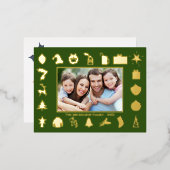 金ゴールドモダングリーンフォトクリスマス 箔シーズンポストカード (正面/裏面)