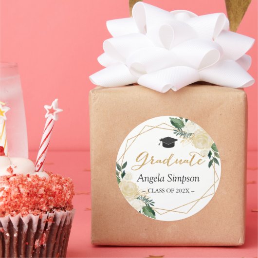 金ゴールドモダングリーンフローラ卒業生 ラウンドシール (パーティー)