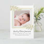 金ゴールドモダングリーンホワイトボタニカルベビーガール誕生 案内状 (スタンド正面)