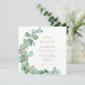 金ゴールドモダングリーンユーカリ水の色結婚の 招待状 (スタンド正面)