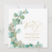 金ゴールドモダングリーンユーカリ水の色結婚の 招待状 (裏面)