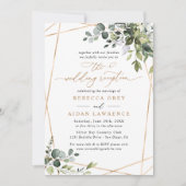 金ゴールドモダングリーンリーウェディングレセプション招待状 招待状 (正面)