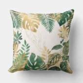 金ゴールドモダングリーン熱帯葉 クッション (正面)