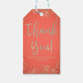 金ゴールドモダンコーラルオレンジエレガントビーチ結婚式 ギフトタグ