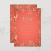 金ゴールドモダンコーラルオレンジエレガントビーチ結婚式 出欠カード (正面/裏面)