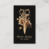 金ゴールドモダンシザーフラワー美容師サロンスパ 名刺 (正面)