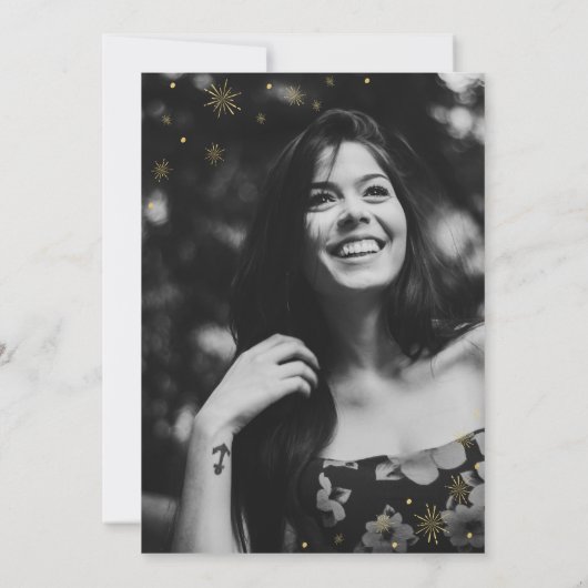 金ゴールドモダンシックサプライズ写真誕生日パーティー 招待状 (裏面)