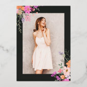 金ゴールドモダンシックフローラ水色写真Sweet 16 箔招待状 (裏面)