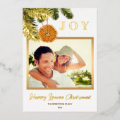 金ゴールドモダンシトラスクリスマスフレッシュレモンJOY写真 箔シーズンカード (正面)