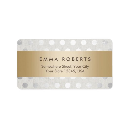 金ゴールドモダンシルバーストライプの水玉模様クラシーリネン ラベル (正面)