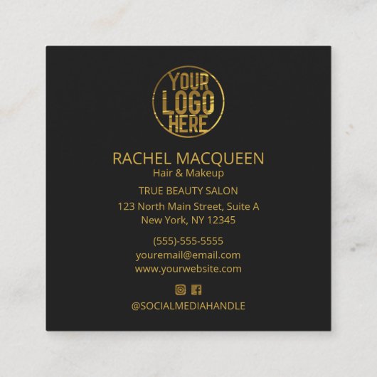 金ゴールドモダンジグザグフォイルモノグラムロゴ スクエア名刺 (裏面)