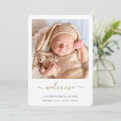 金ゴールドモダンスクリプトウェルカムフォトボーイガール誕生 案内状 (スタンド正面)