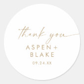 金ゴールドモダンスクリプトサンキュー結婚式の引き出物シール ラウンドシール (正面)