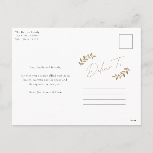 金ゴールドモダンスクリプトハッピーホリデーズビジネス シーズンポストカード (裏面)