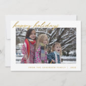 金ゴールドモダンスクリプトハッピーホリデーズファミリーフォト シーズンカード (正面)