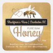 金ゴールドモダンスクリプトハニーとミツバチ スクエアシール (正面)